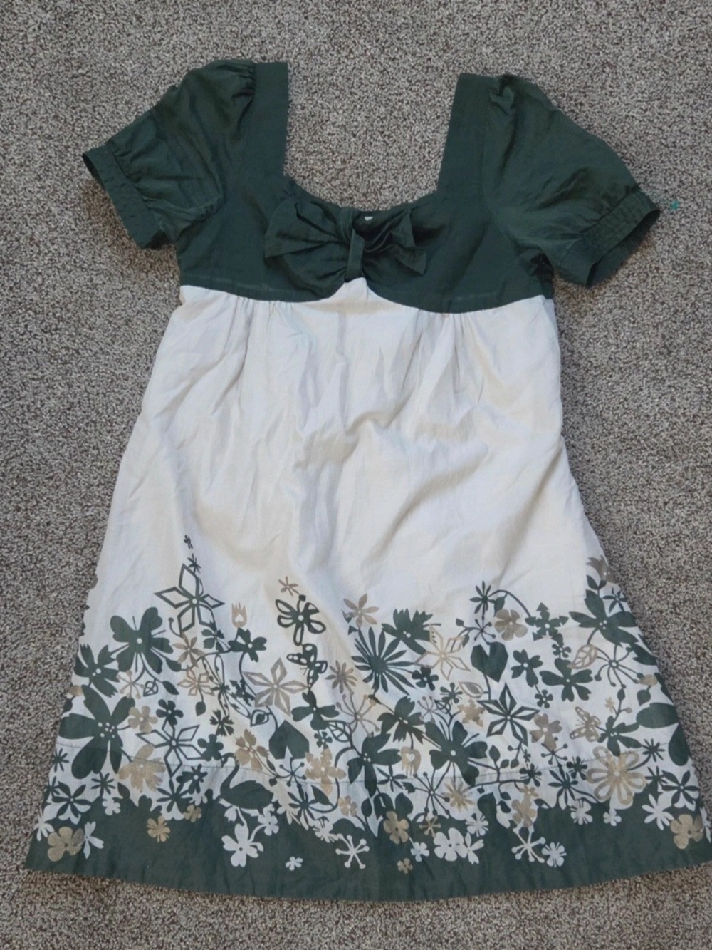 Green and White Floral Bow Dress